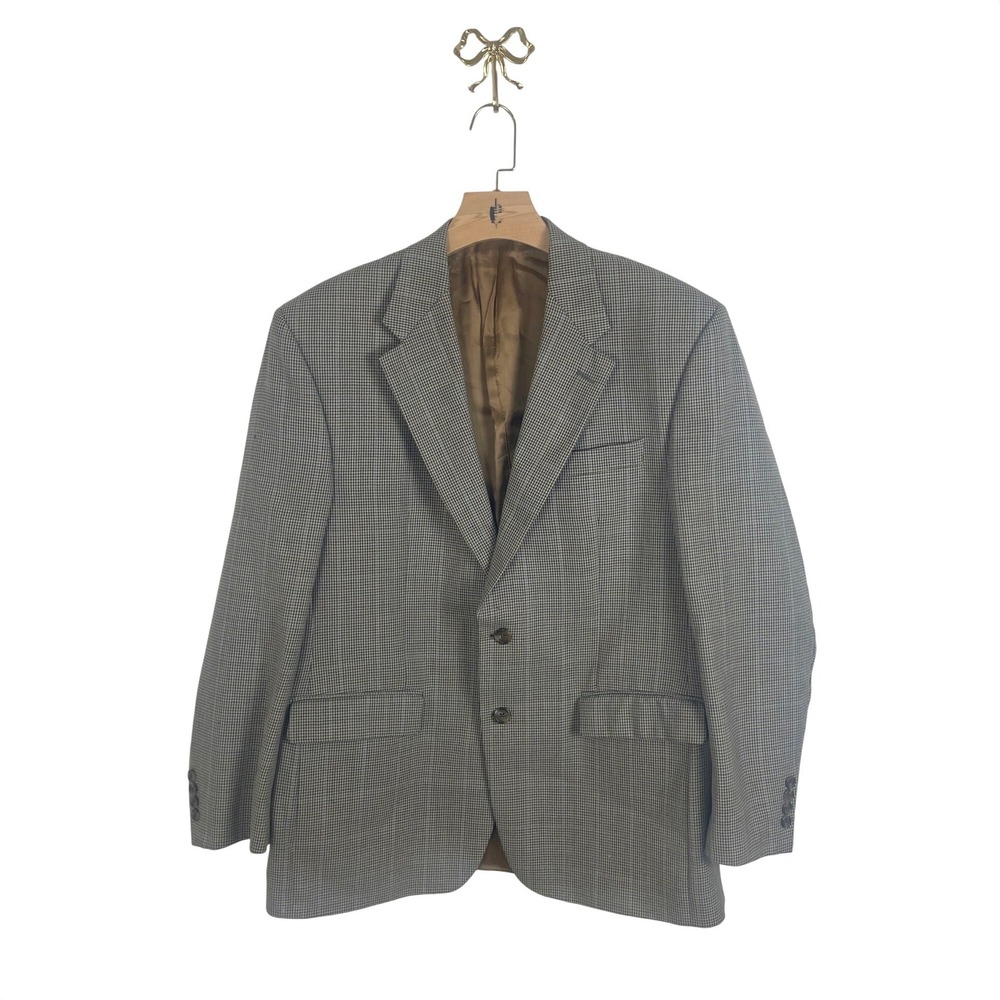 Lauren Ralph Lauren Mens Wool Houndstooth Blazer Sport Coat Tan Blue 46R 33L